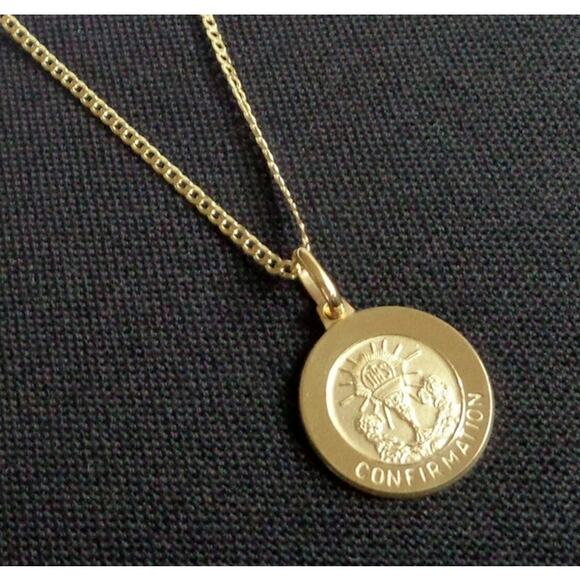 10K Real Gold Confirmation Necklace, Religious Medallion, Christian Jewelry - Picture 4 of 4